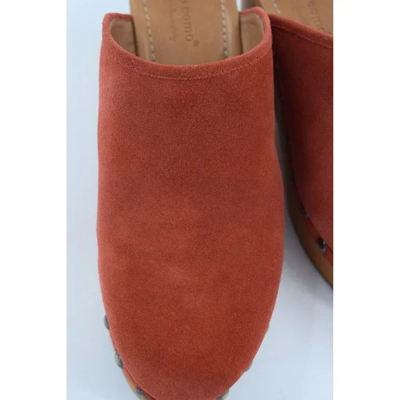 Corso Como Suede Studded Platform Clog Mules Women's Size 7 Rust Orange
